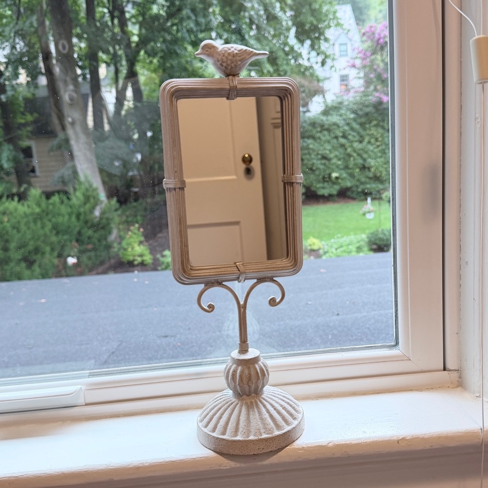 Cast Iron Bird Mirror Dresser Vanity White Shabby Chic Distressed